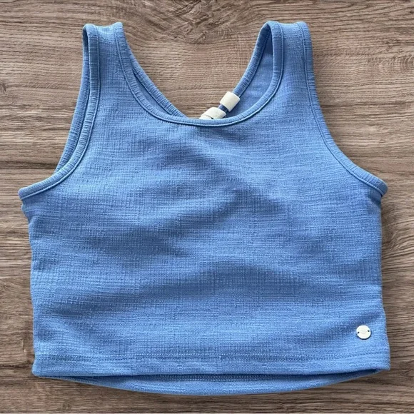 Roxy Good Keepsake Crop Top Blue Textured Tank Womens M - Picture 2 of 7